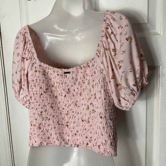 Billabong Womans My Sunshine Crop Top Shirt Soft Pink Large L Romantic Floral - Picture 9 of 13